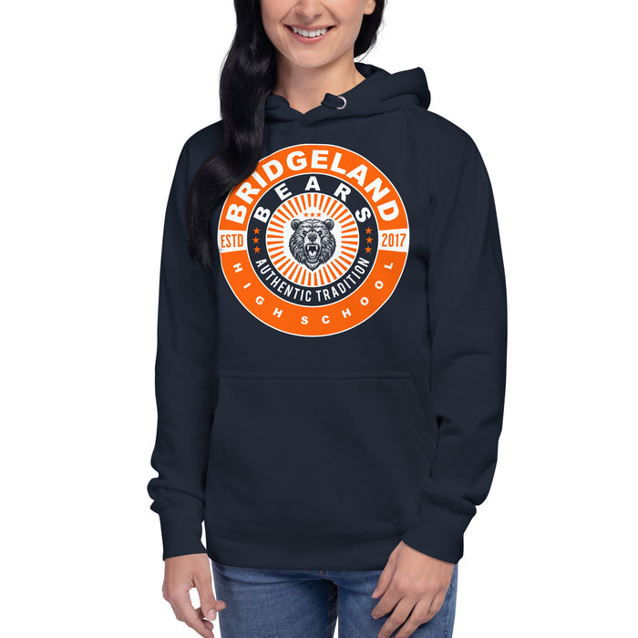 Woman wearing a Bridgeland Bears Premium Navy Hoodie - Design 30