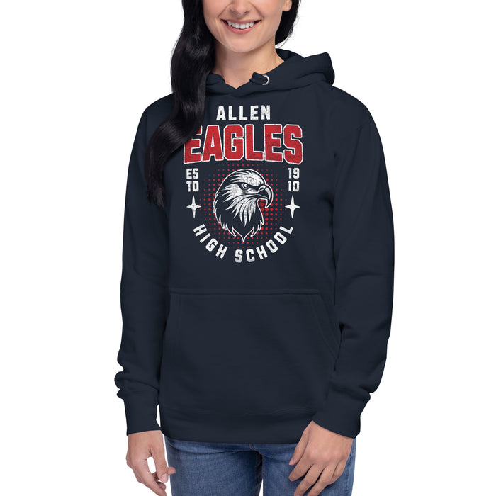 Woman wearing a Allen High School Eagles Premium Navy Blue Hoodie 201