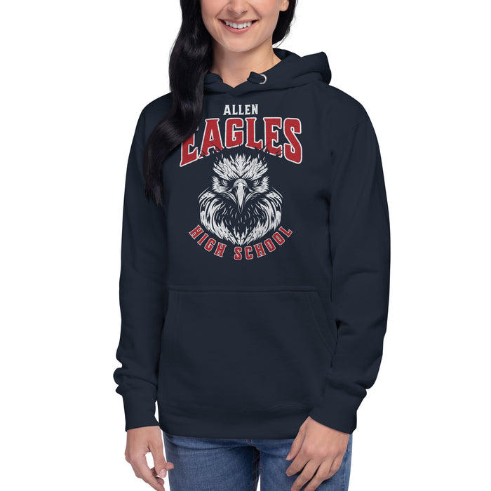 Woman wearing a Allen High School Eagles Premium Navy Blue Hoodie 202