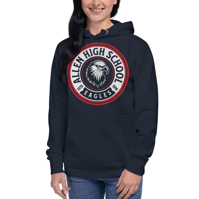 Woman wearing a Allen High School Eagles Premium Navy Blue Hoodie 208