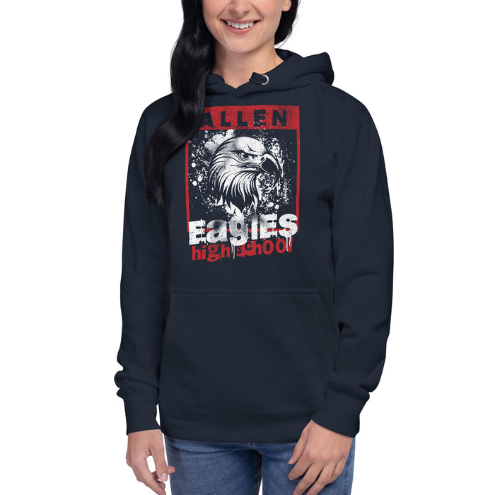 Woman wearing a Allen High School Eagles Premium Navy Blue Hoodie 210