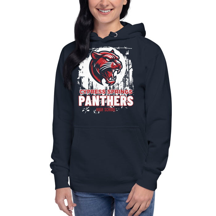 Student wearing Cypress Springs High School Panthers Navy Premium Unisex T-shirt 202