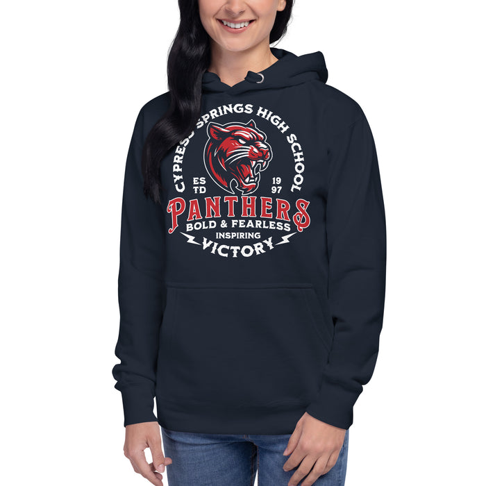 Student wearing Cypress Springs High School Panthers Navy Premium Unisex T-shirt 206