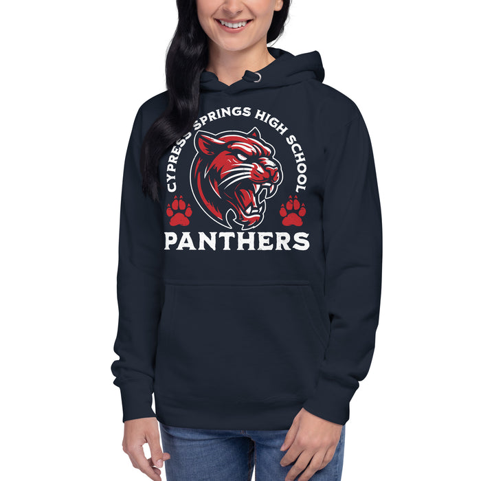 Woman wearing Cypress Springs High School Panthers Navy Premium Unisex T-shirt 208