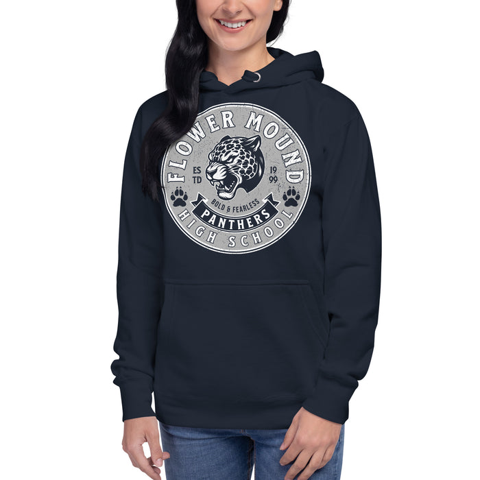 Woman wearing Flower Mound High School Jaguars Navy Blue Premium Hoodie 215