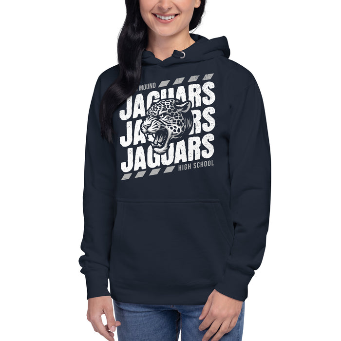 Woman wearing Flower Mound High School Jaguars Navy Blue Premium Hoodie 223