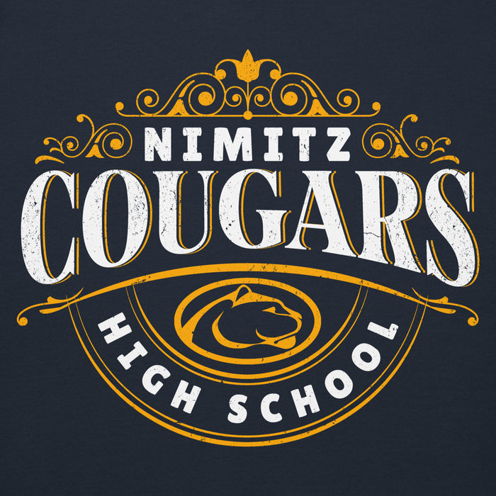 Close-up view of Nimitz High School Cougars Navy Blue Premium Unisex Hoodie 211