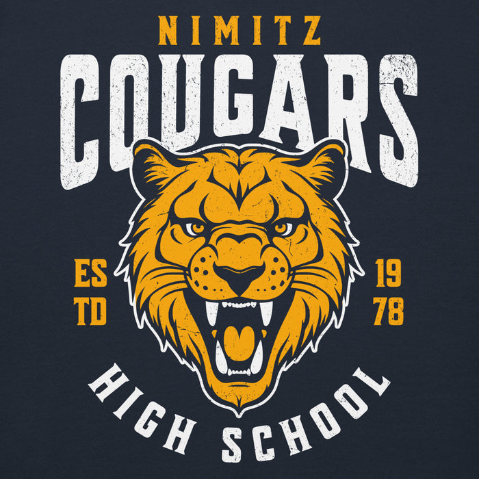 Close-up view of Nimitz High School Cougars Navy Blue Premium Unisex Hoodie 213