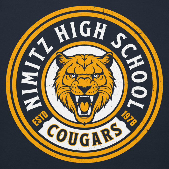 Close-up view of Nimitz High School Cougars Navy Blue Premium Unisex Hoodie 220