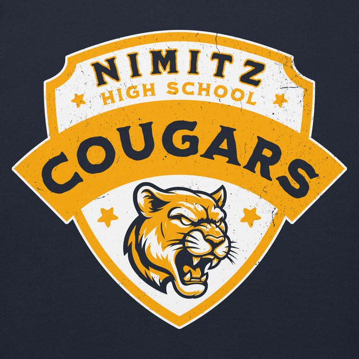 Close-up view of Nimitz High School Cougars Navy Blue Premium Unisex Hoodie 221