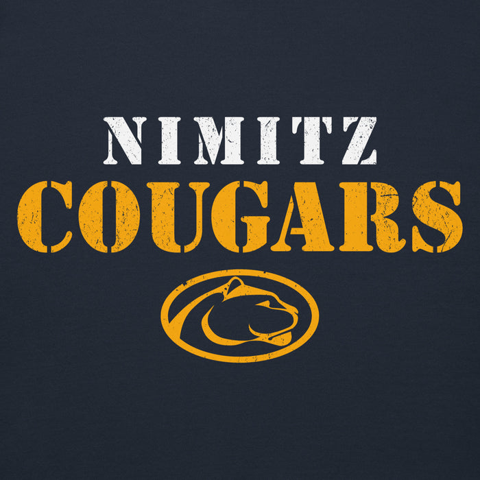 Close-up view of Nimitz High School Cougars Navy Blue Premium Unisex Hoodie 222