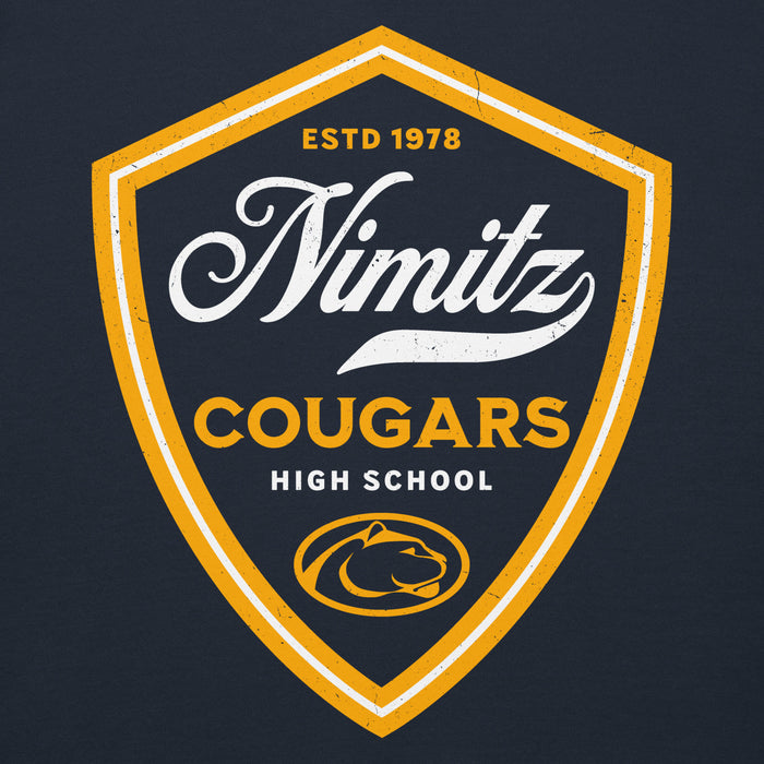 Close-up view of Nimitz High School Cougars Navy Blue Premium Unisex Hoodie 225