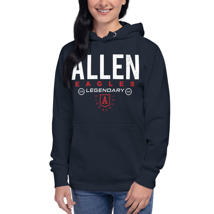 Woman wearing Allen High School Eagles Premium Navy Blue Hoodie 003