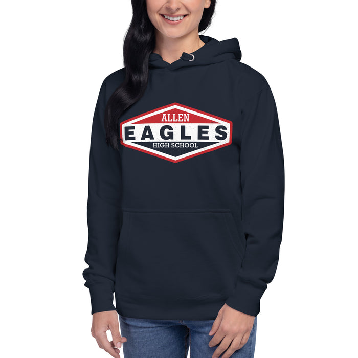 Woman wearing Allen High School Eagles Premium Navy Blue Hoodie 009