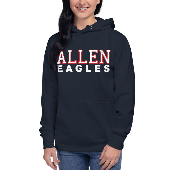 Woman wearing Allen High School Eagles Premium Navy Blue Hoodie 010