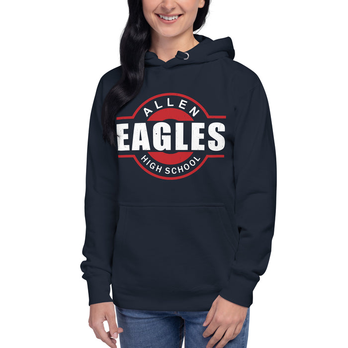 Woman wearing Allen High School Eagles Premium Navy Blue Hoodie 011