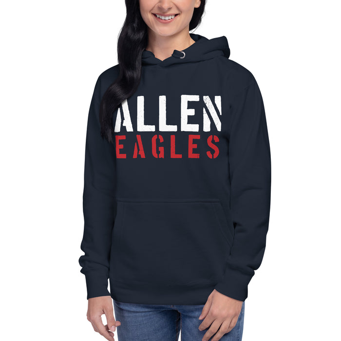 Woman wearing Allen High School Eagles Premium Navy Blue Hoodie 017