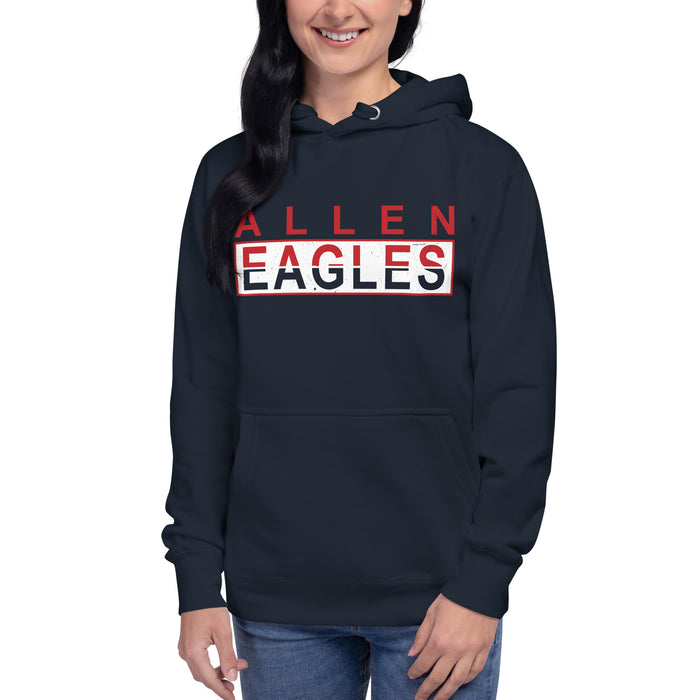 Woman wearing Allen High School Eagles Premium Navy Blue Hoodie 031