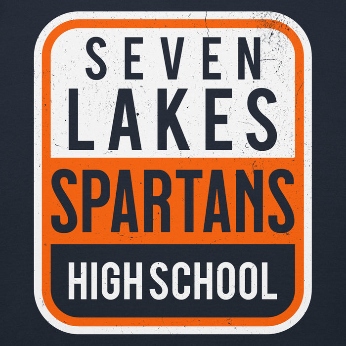 Close-up view of Seven Lakes High School Spartans Navy Premium Unisex Hoodie 001