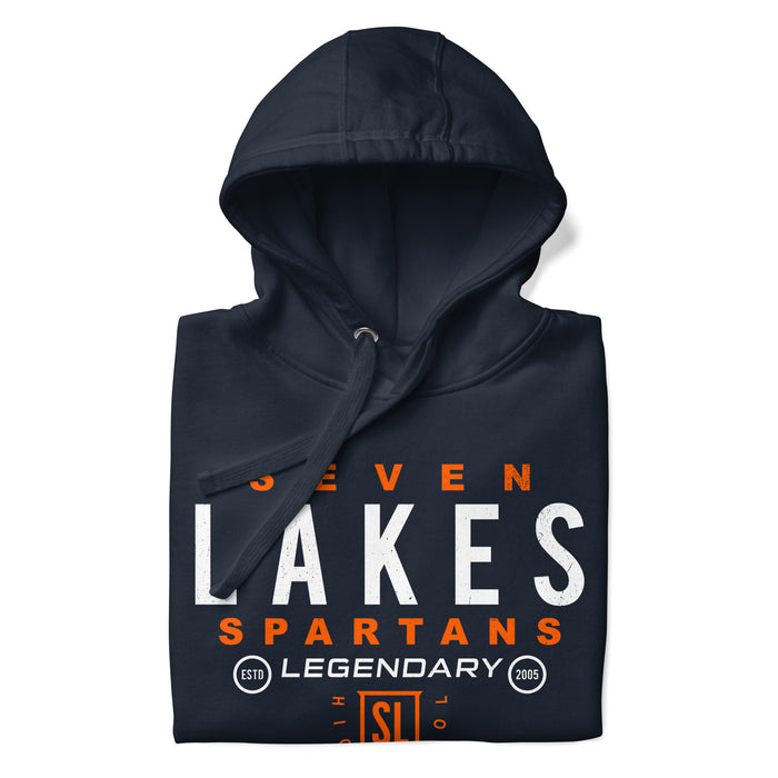 Neatly folded view of Seven Lakes High School Spartans Navy Premium Unisex Hoodie 003