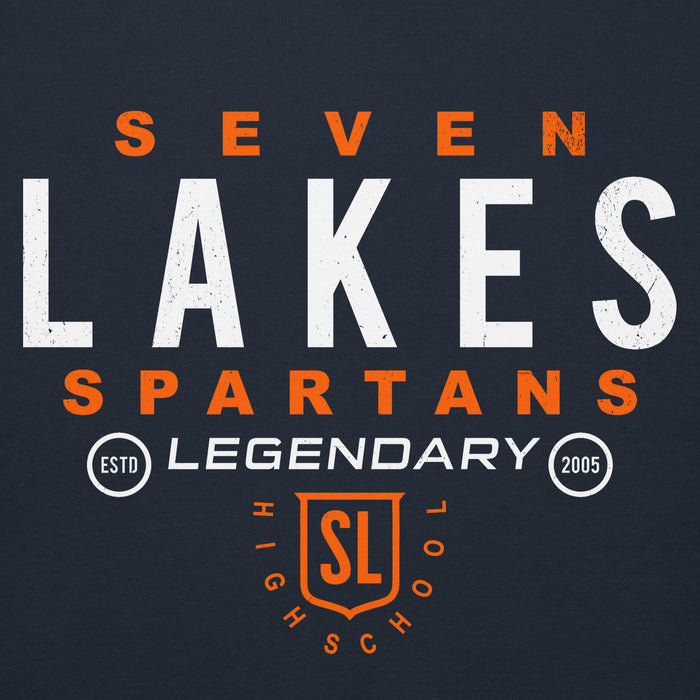 Close-up view of Seven Lakes High School Spartans Navy Premium Unisex Hoodie 003