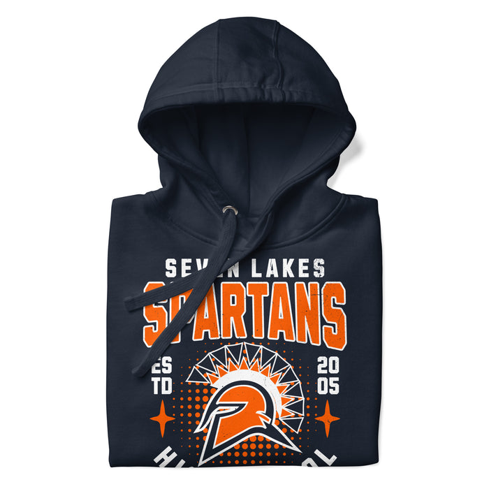 Neatly folded view of Seven Lakes High School Spartans Navy Premium Unisex Hoodie 204