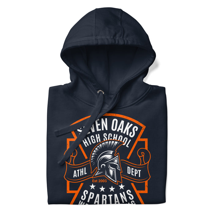 Neatly folded view of Seven Lakes High School Spartans Navy Premium Unisex Hoodie 207