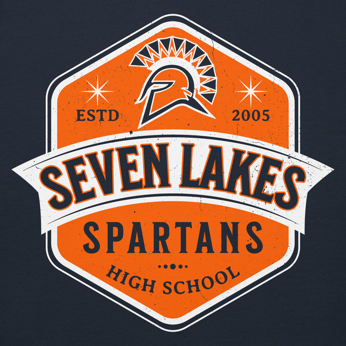 Close-up view of Seven Lakes High School Spartans Navy Premium Unisex Hoodie 209