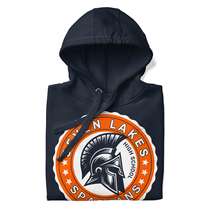 Neatly folded view of Seven Lakes High School Spartans Navy Premium Unisex Hoodie 216