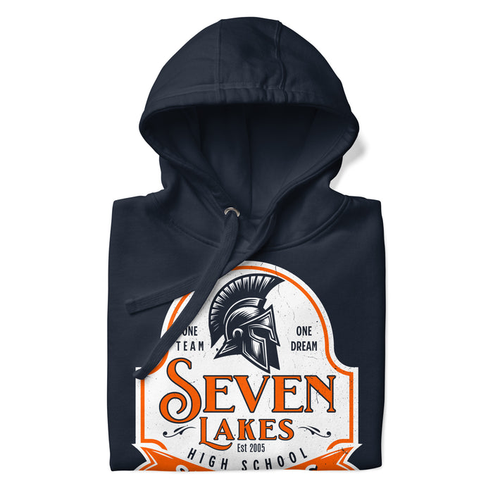 Neatly folded view of Seven Lakes High School Spartans Navy Premium Unisex Hoodie 219