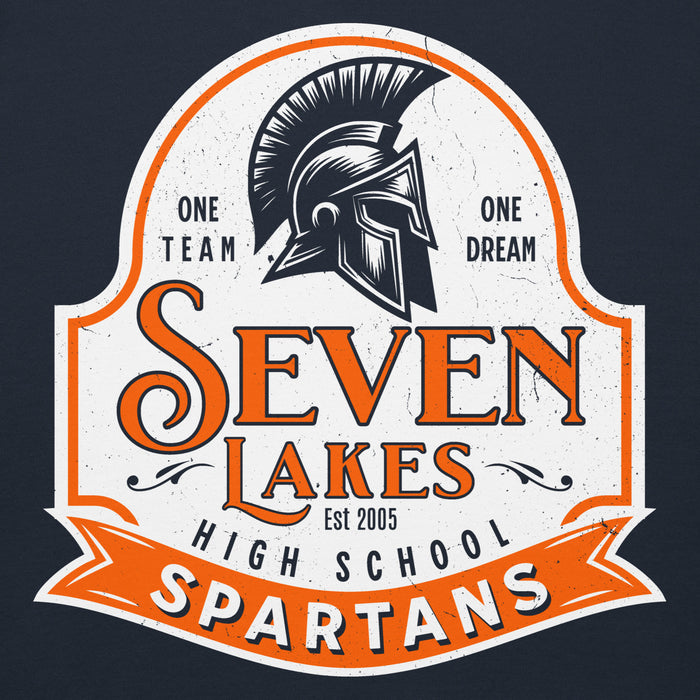 Close-up view of Seven Lakes High School Spartans Navy Premium Unisex Hoodie 219