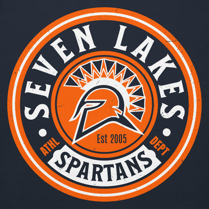 Close-up view of Seven Lakes High School Spartans Navy Premium Unisex Hoodie 220