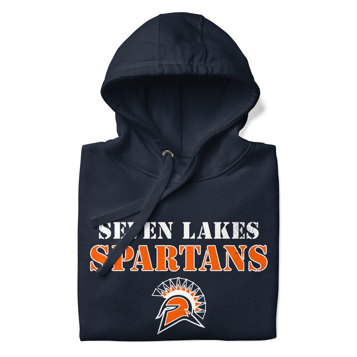 Neatly folded view of Seven Lakes High School Spartans Navy Premium Unisex Hoodie 222