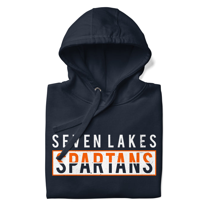 Neatly folded view of Seven Lakes High School Spartans Navy Premium Unisex Hoodie 031