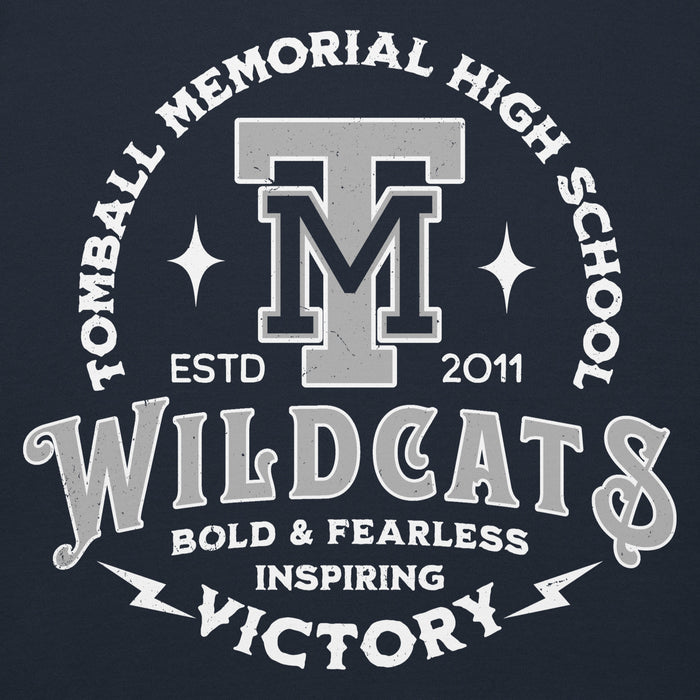 Close-up view of Tomball Memorial High School Wildcats Navy Premium Unisex Hoodie 206