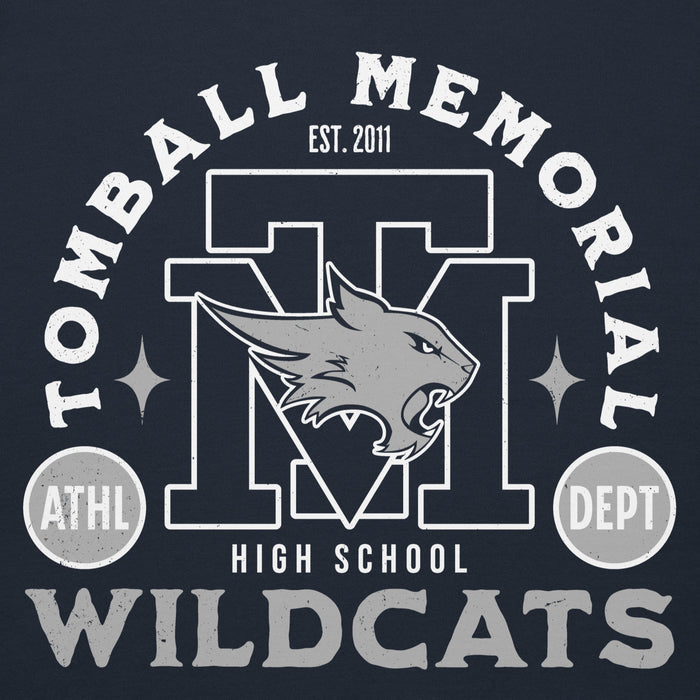 Close-up view of Tomball Memorial High School Wildcats Navy Premium Unisex Hoodie 208