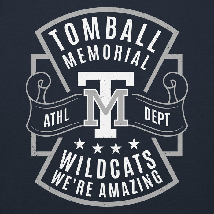 Close-up view of Tomball Memorial High School Wildcats Navy Premium Unisex Hoodie 207