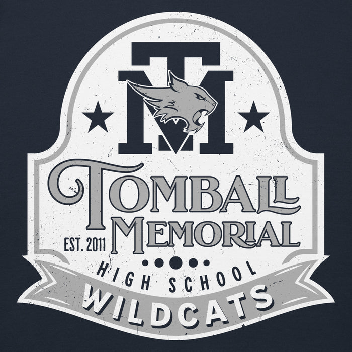 Close-up view of Tomball Memorial High School Wildcats Navy Premium Unisex Hoodie 219