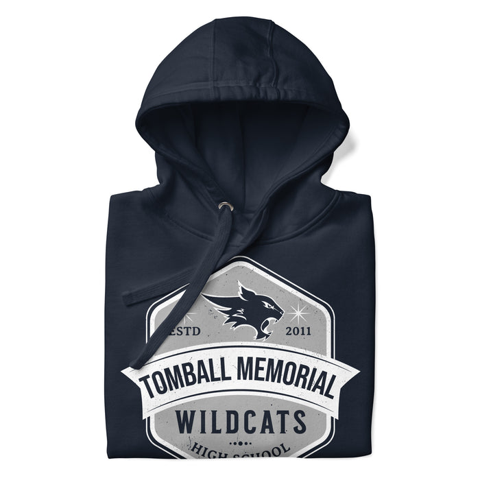 Neatly folded view of Tomball Memorial High School Wildcats Navy Premium Unisex Hoodie 209