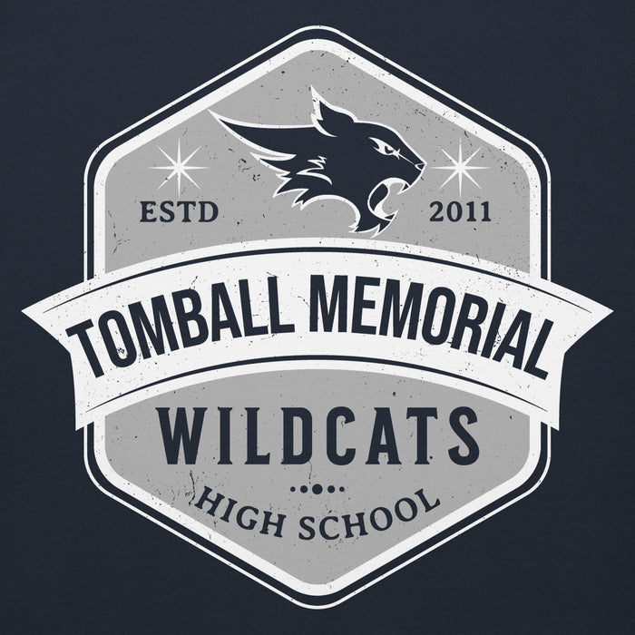 Close-up view of Tomball Memorial High School Wildcats Navy Premium Unisex Hoodie 209