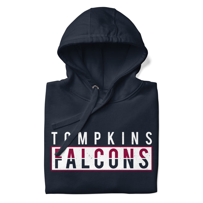 Neatly folded view of Tompkins High School Falcons Navy Premium Unisex Hoodie 031