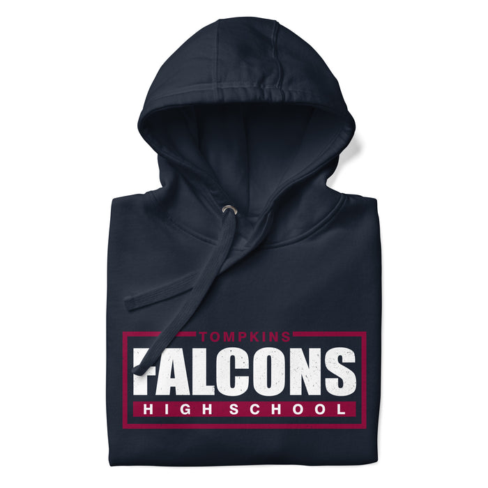 Neatly folded view of Tompkins High School Falcons Navy Premium Unisex Hoodie 049