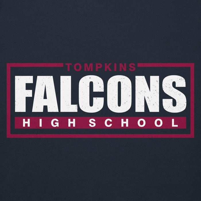 Close-up view of Tompkins High School Falcons Navy Premium Unisex Hoodie 049