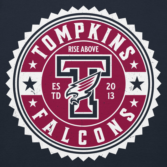 Close-up view of Tompkins High School Falcons Navy Premium Unisex Hoodie 203