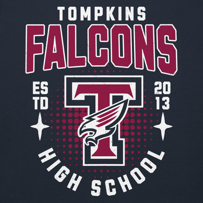 Close-up view of Tompkins High School Falcons Navy Premium Unisex Hoodie 204