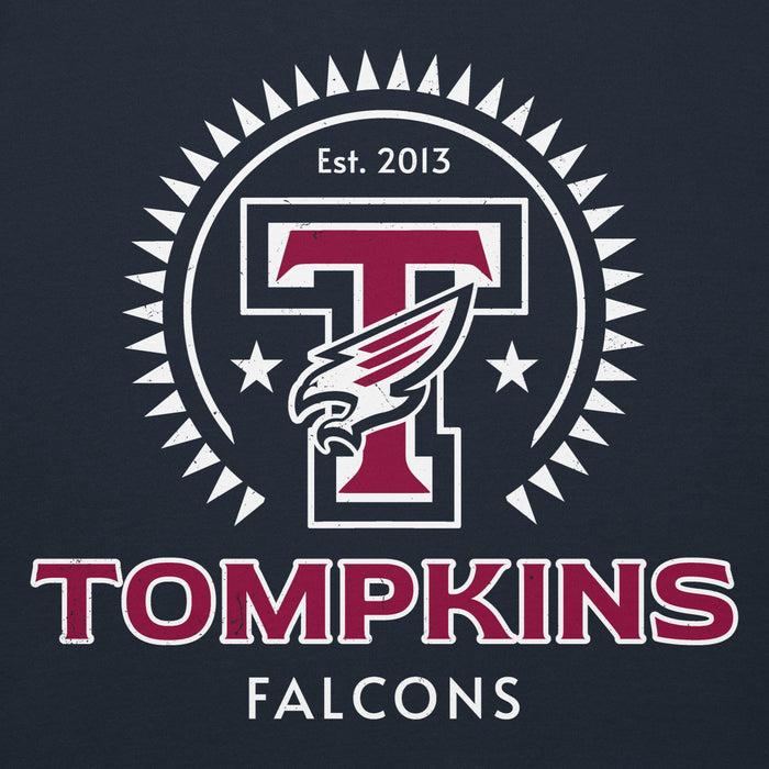 Close-up view of Tompkins High School Falcons Navy Premium Unisex Hoodie 226