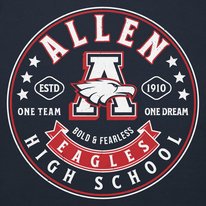 Close- view of Allen High School Eagles Premium Navy Blue Unisex Hoodie 220