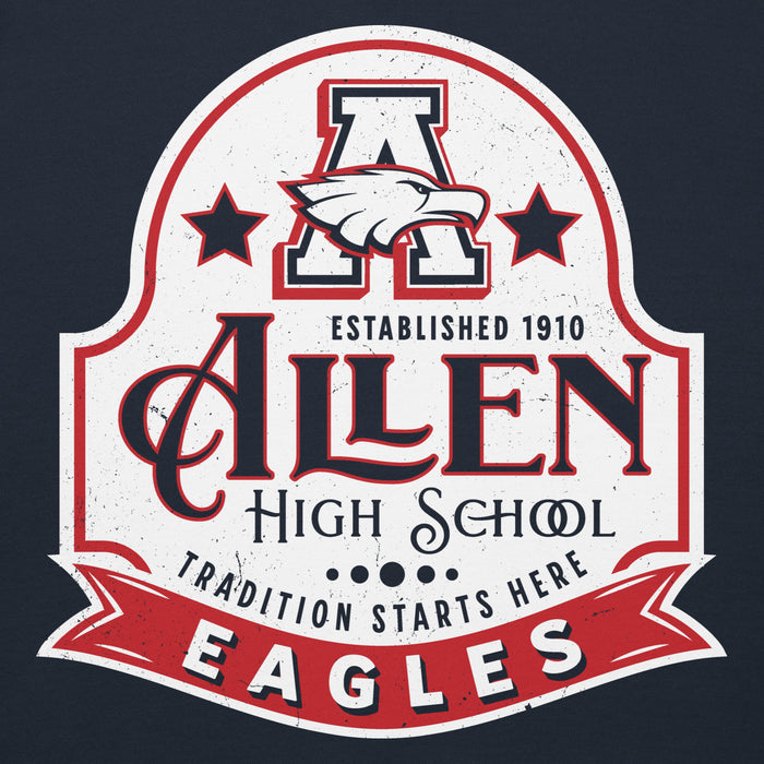 Close-up view of Allen High School Eagles Premium Navy Blue Unisex Hoodie 215