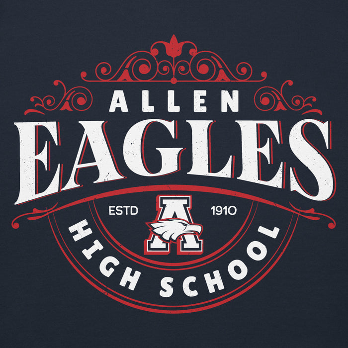 Close-up view of Allen High School Eagles Premium Navy Blue Unisex Hoodie 214