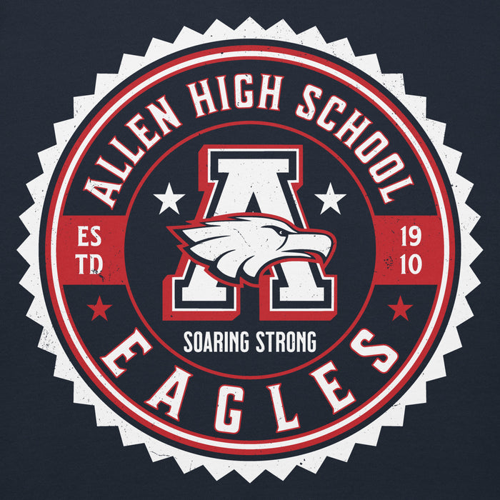 Close-up view of Allen High School Eagles Premium Navy Blue Unisex Hoodie 212